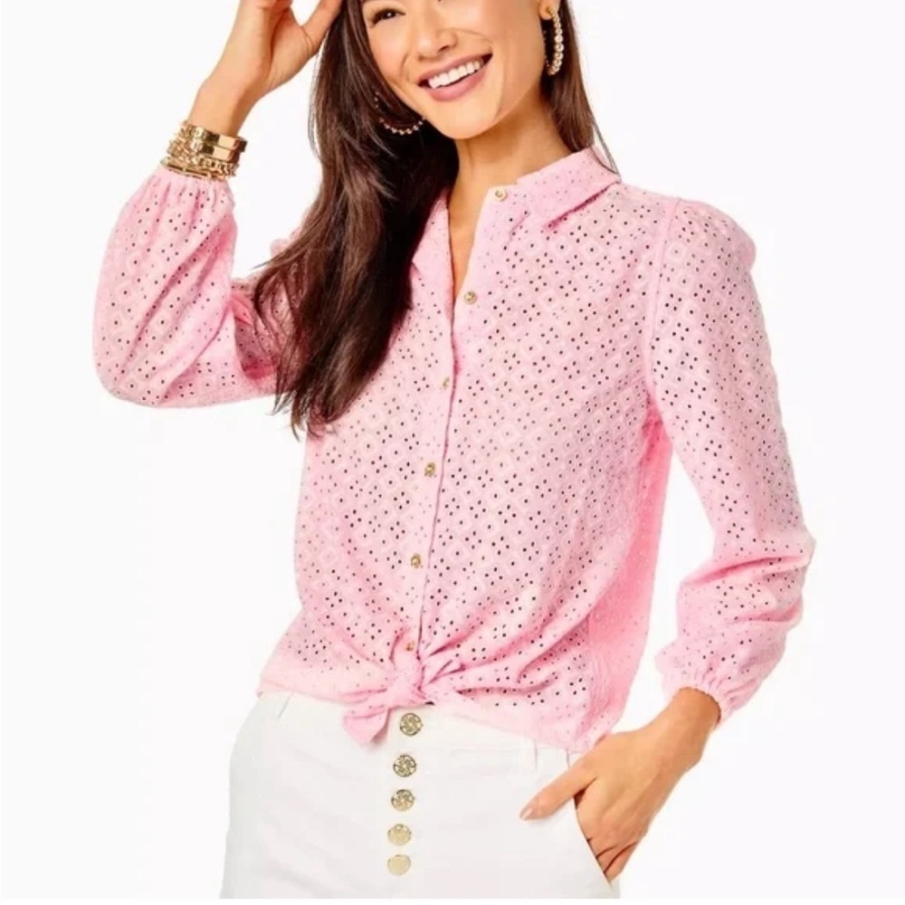 Lilly Pulitzer Sea Breeze Eyelet Button Down Top